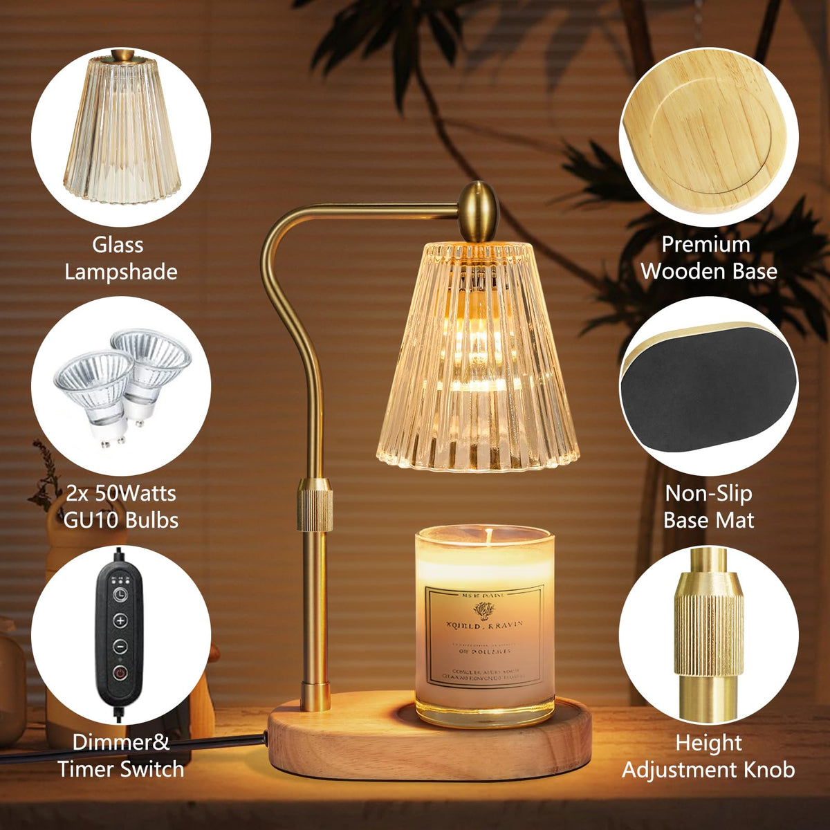 Candle Warmer Lamp with Timer and Dimmer Adjustable Height F997835