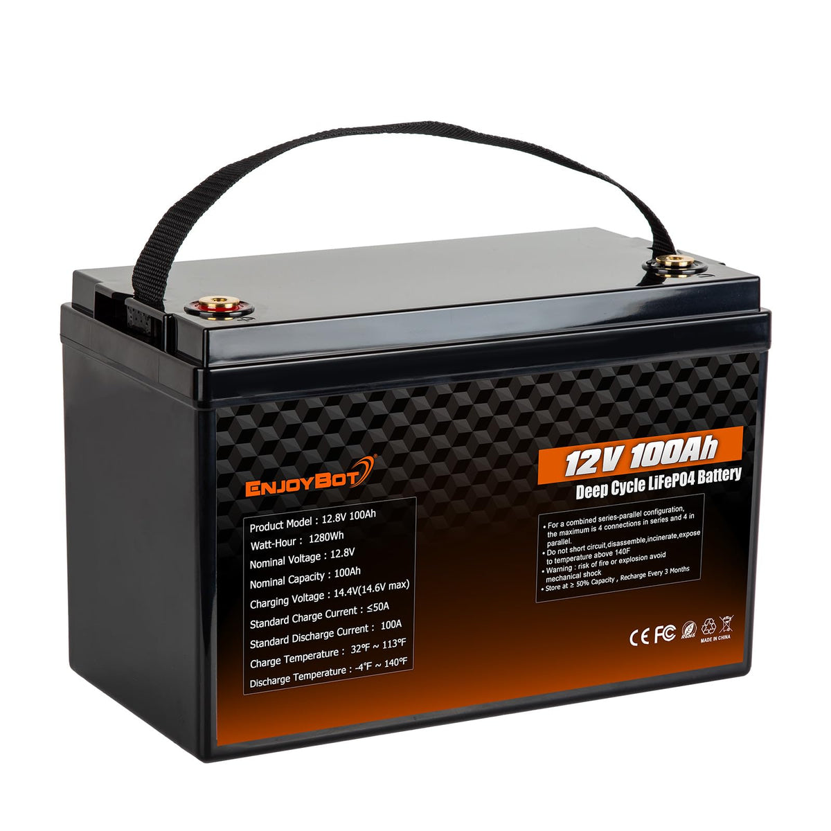 12V 100Ah LiFePO4 Lithium Battery, 100A BMS Deep Cycle Battery with Low Temp Cut Off, 2 Pack U3177
