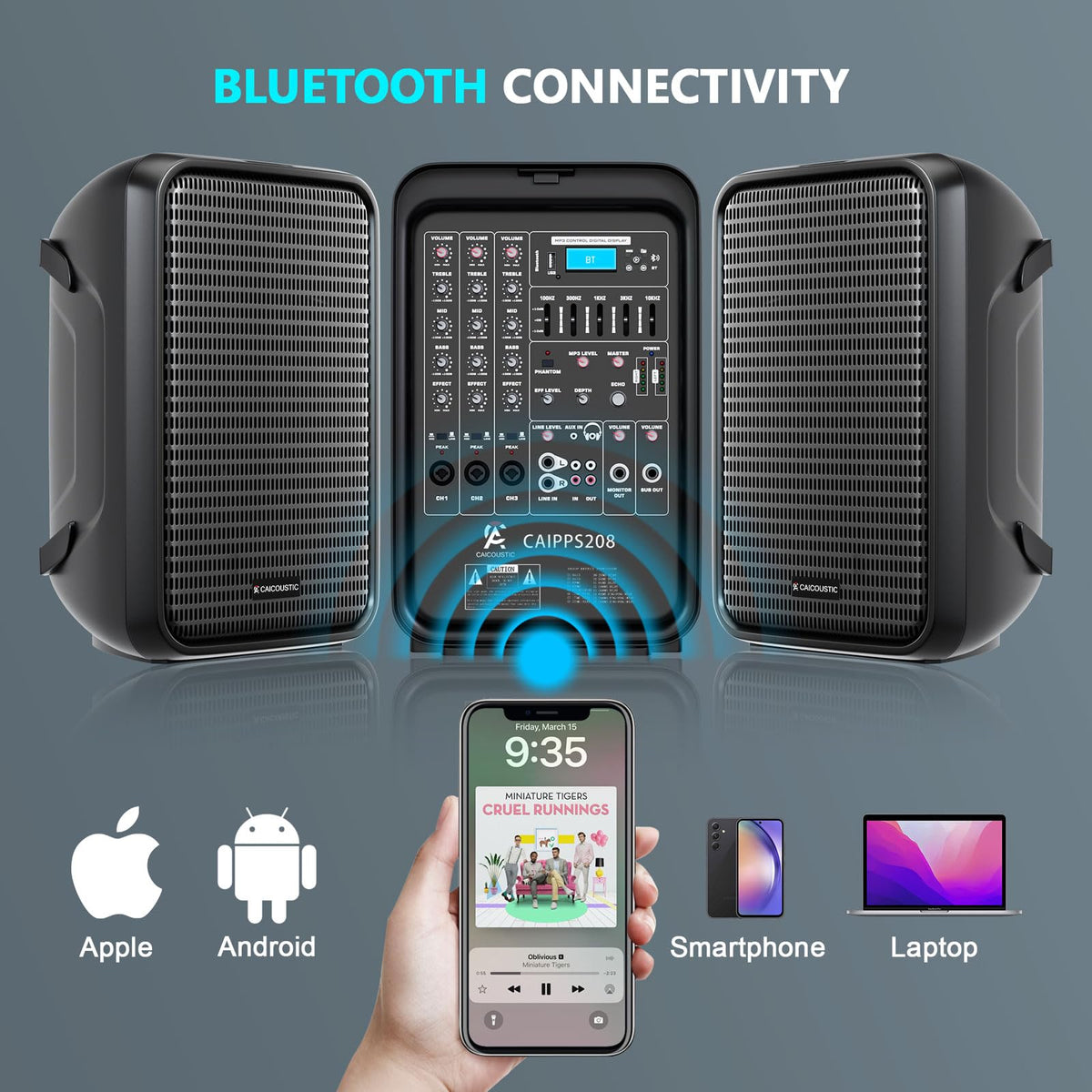 300W 8-Channel Bluetooth PA Speaker System with 8" Subwoofer and 1" Horn Tweeter N634822