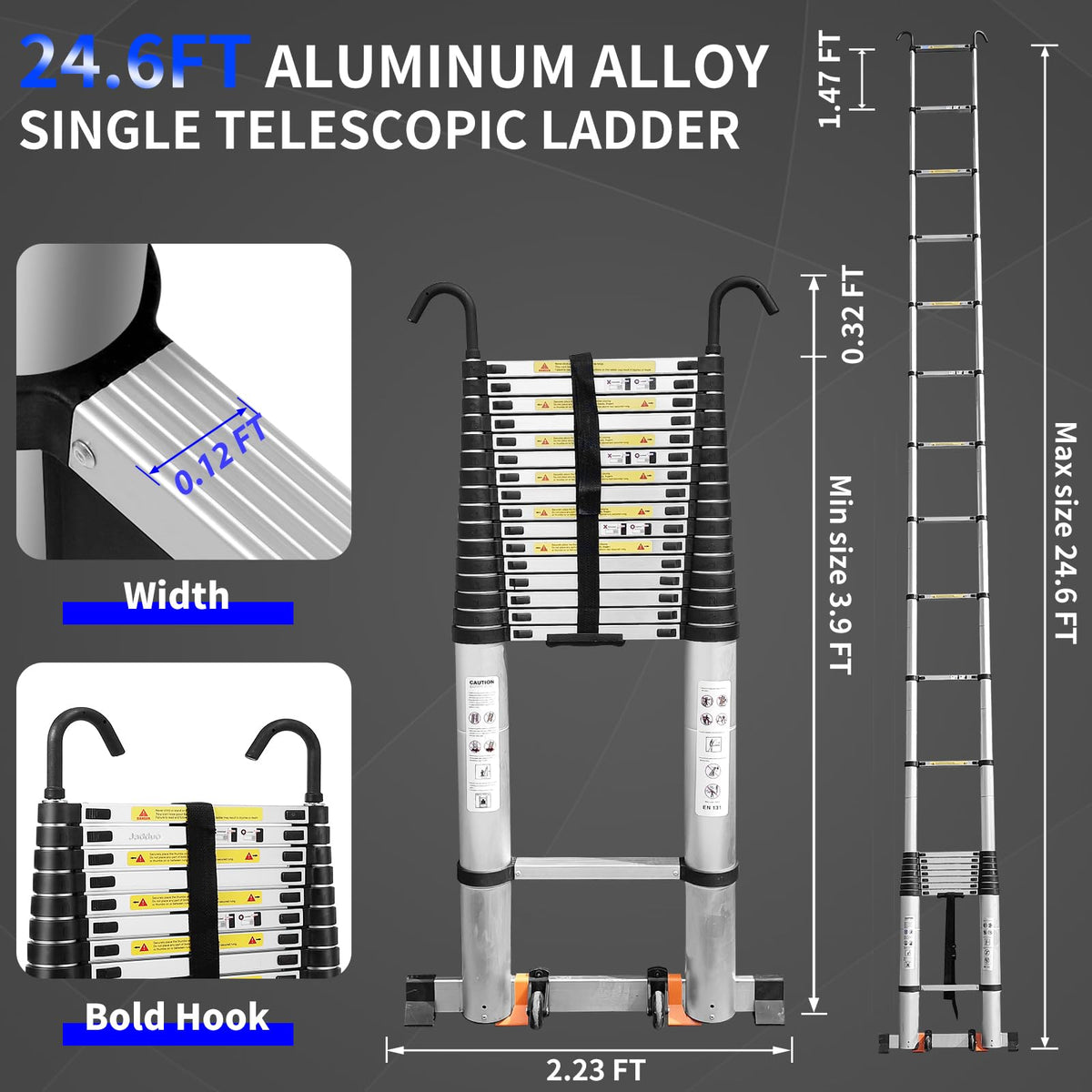 Telescoping Ladder 24.6 FT Heavy Duty Silver G33329