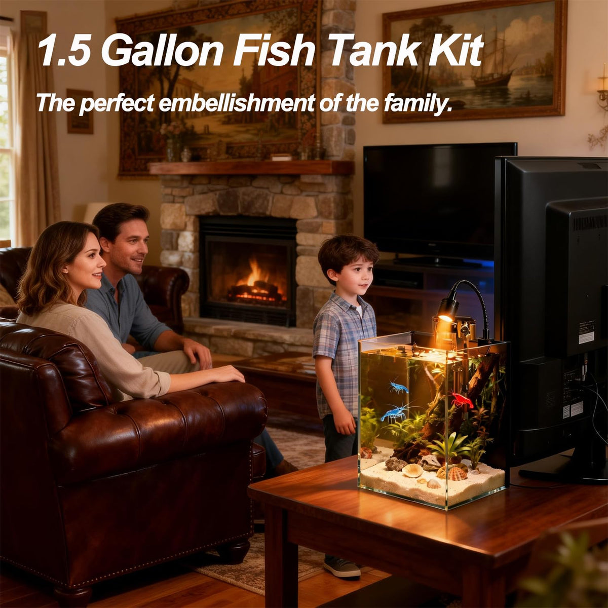 1.5 Gallon Glass Fish Tank Kit with Filter and LED Light O404