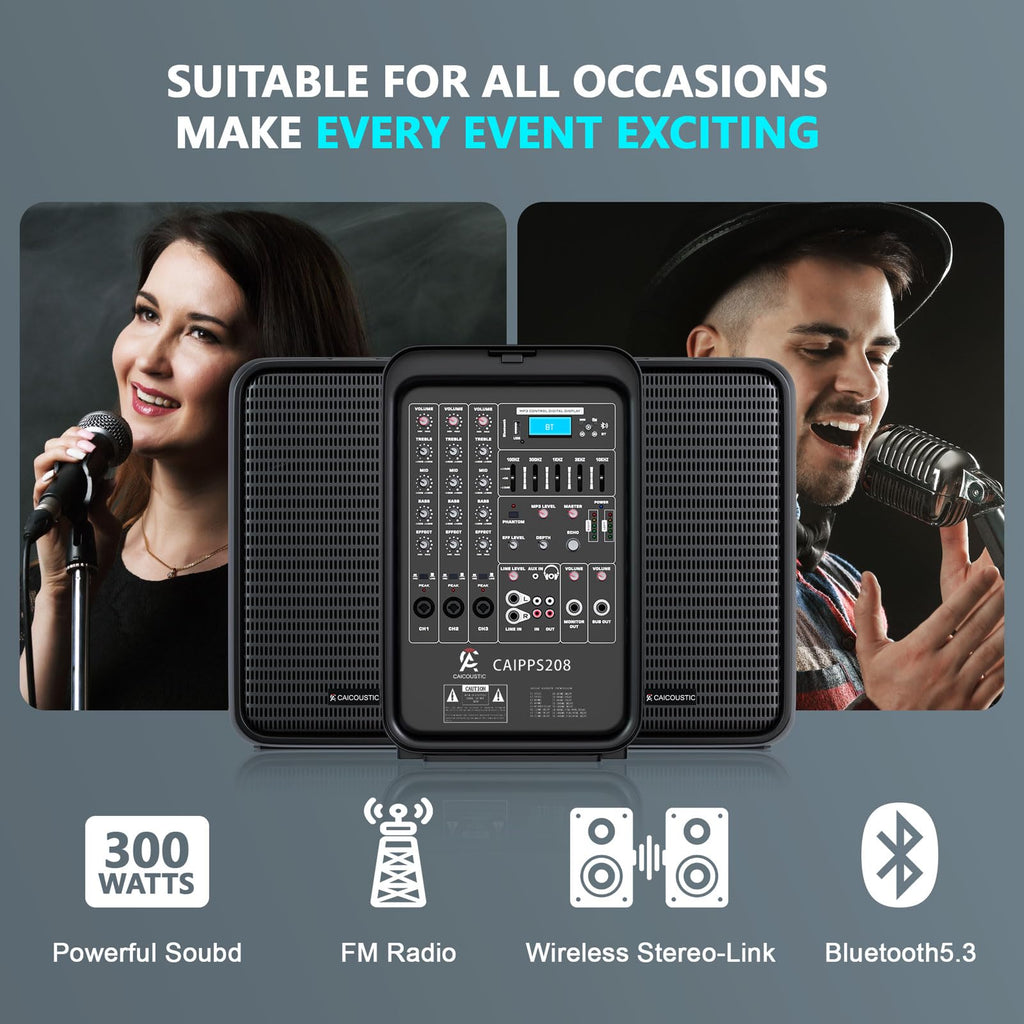 300W 8-Channel Bluetooth PA Speaker System with 8" Subwoofer and 1" Horn Tweeter N634822