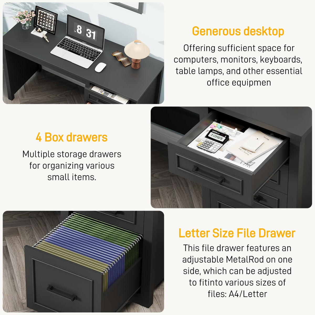Black Executive Desk with File Drawer J731908
