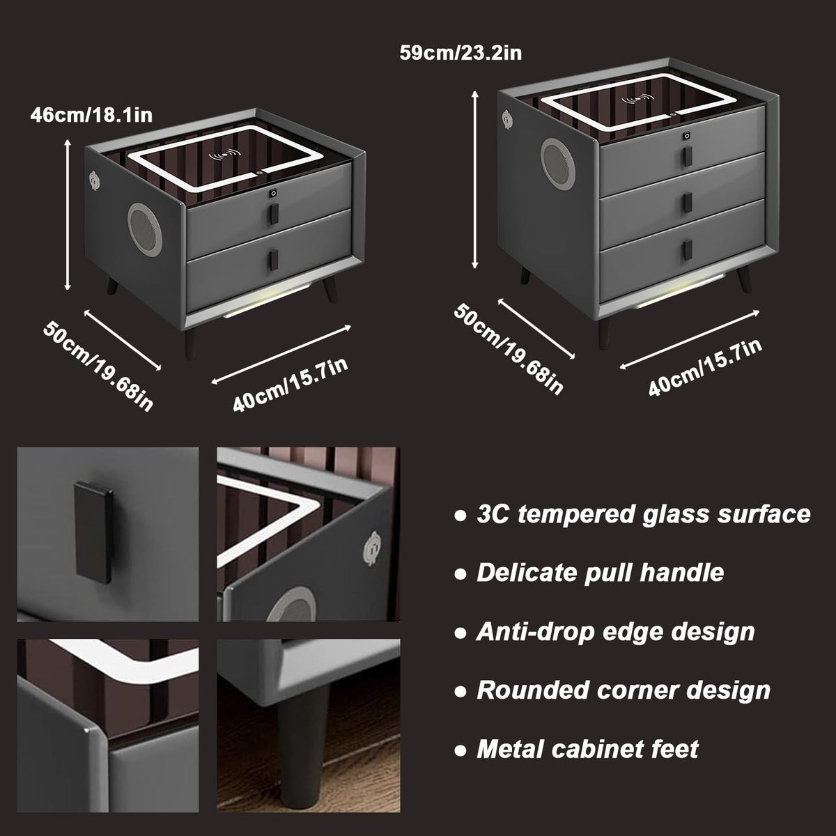 Orange 3 Drawer Nightstand with Wireless Charging and USB Port P5263