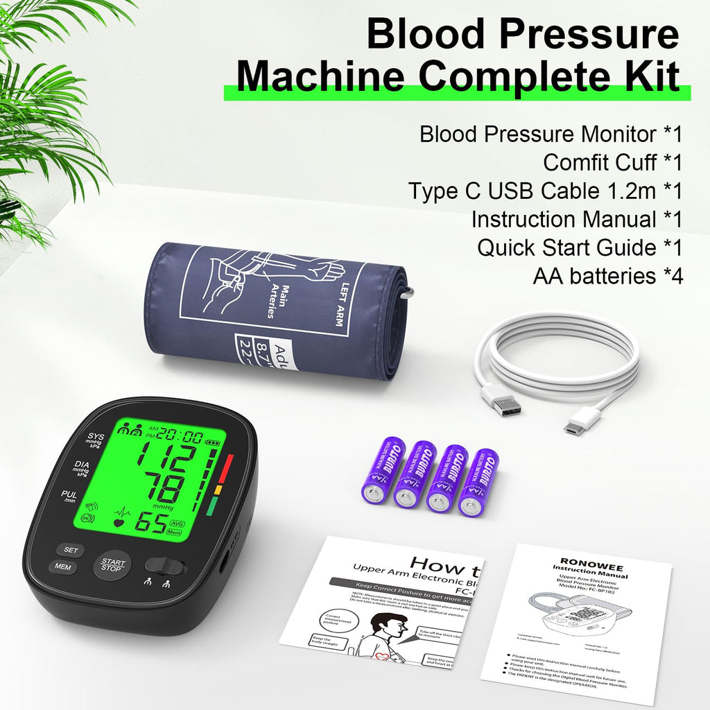 Upper Arm Blood Pressure Monitor Large Cuff LCD Digital Display Q85868