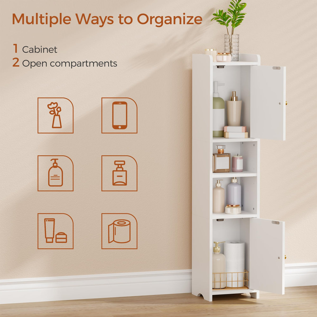 Slim Bathroom Storage Cabinet with 2 Doors and Adjustable Shelf Z633000