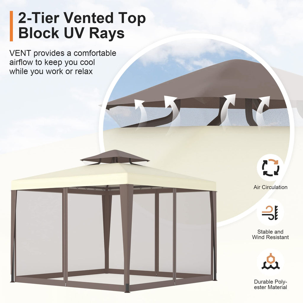 10'x10' Waterproof UV-Resistant 2-Tier Canopy Tent with Mosquito Netting W907