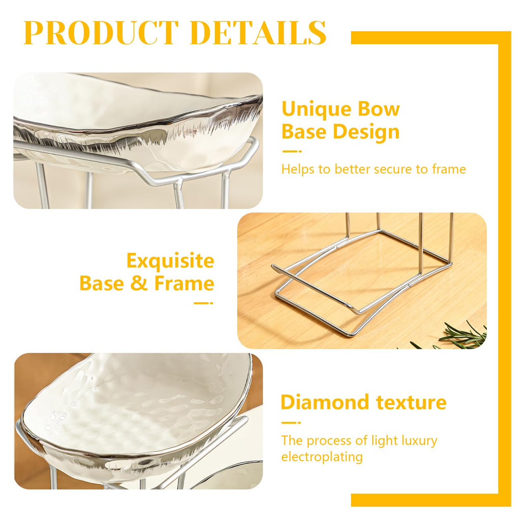 3 Tier Ceramic Fruit Bowl with Metal Stand I424796