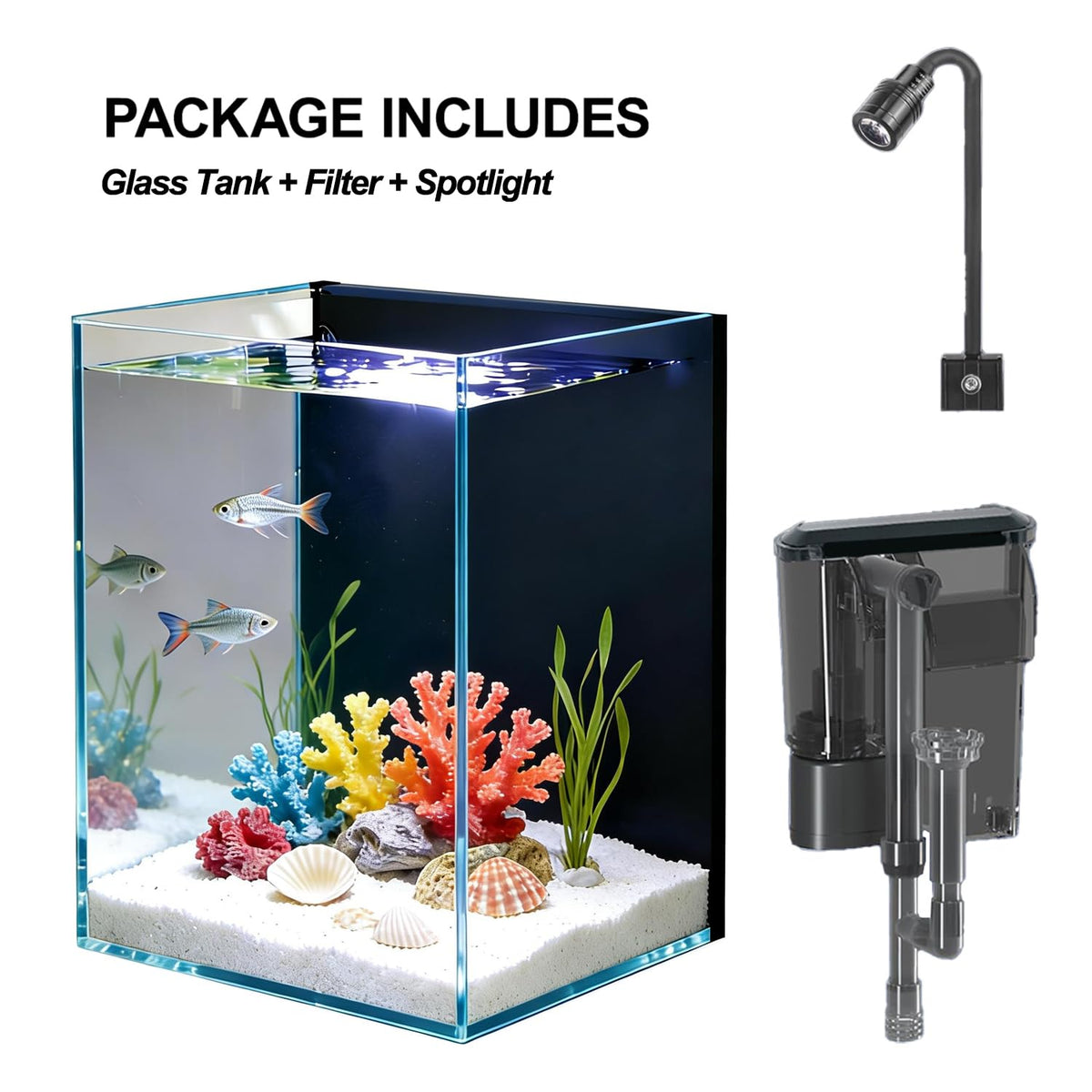 1.5 Gallon Glass Fish Tank Kit with Filter and LED Light O404