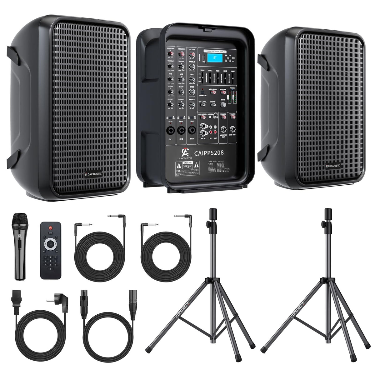 300W 8-Channel Bluetooth PA Speaker System with 8" Subwoofer and 1" Horn Tweeter N634822