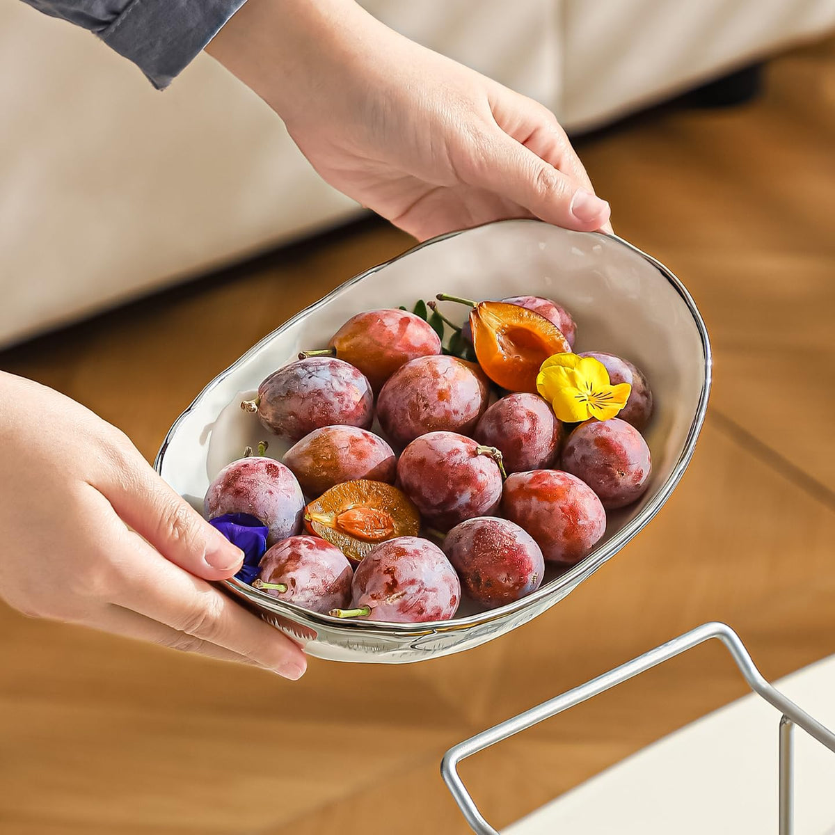 3 Tier Ceramic Fruit Bowl with Metal Stand I424796