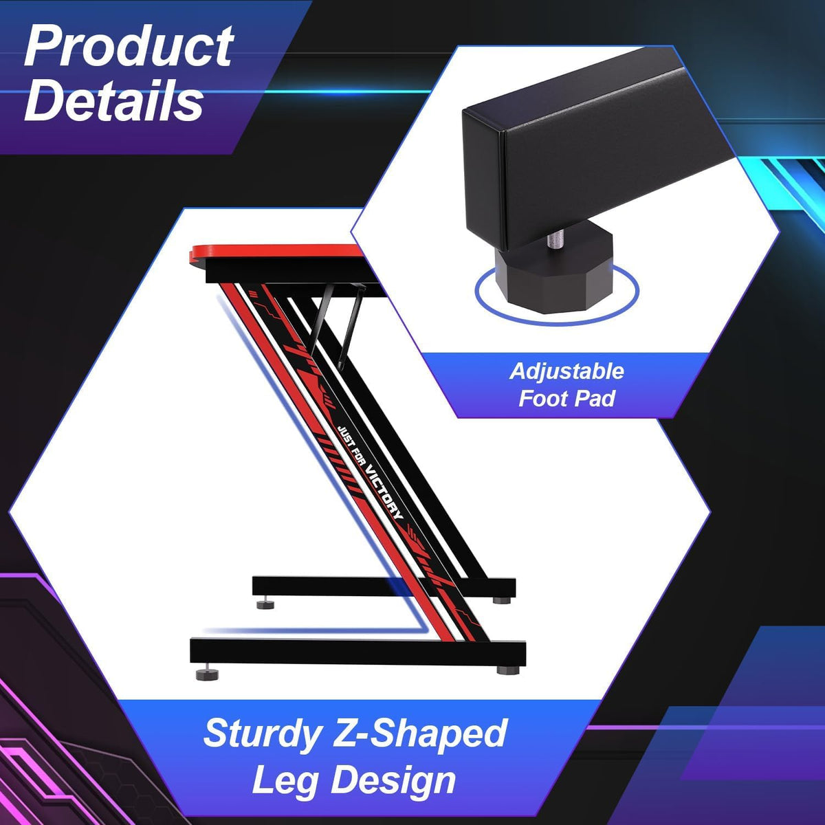 47 Inch Z-Shaped Carbon Fiber Black Gaming Desk B65728