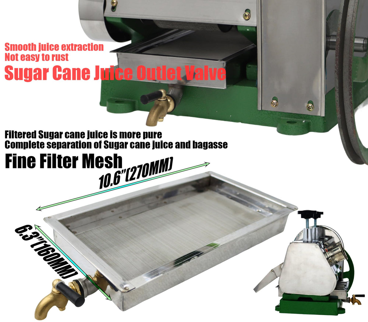 Manual Sugar Cane Juicer Machine with 2 Peeling Knives V5512
