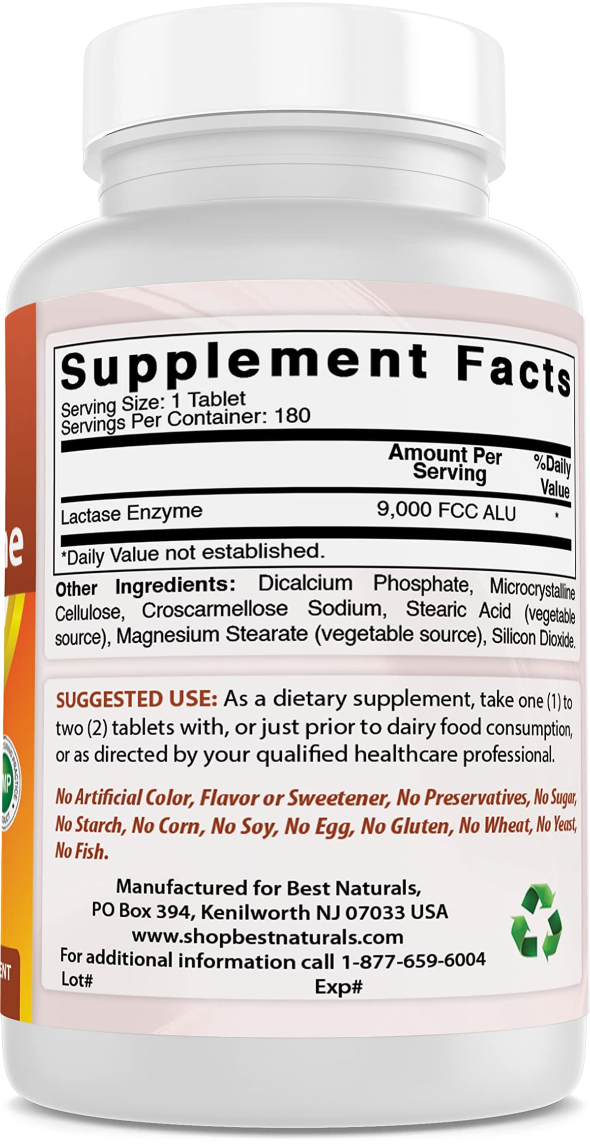 Lactose Intolerance Relief Tablets with Lactase Enzyme, 180 Count V7628