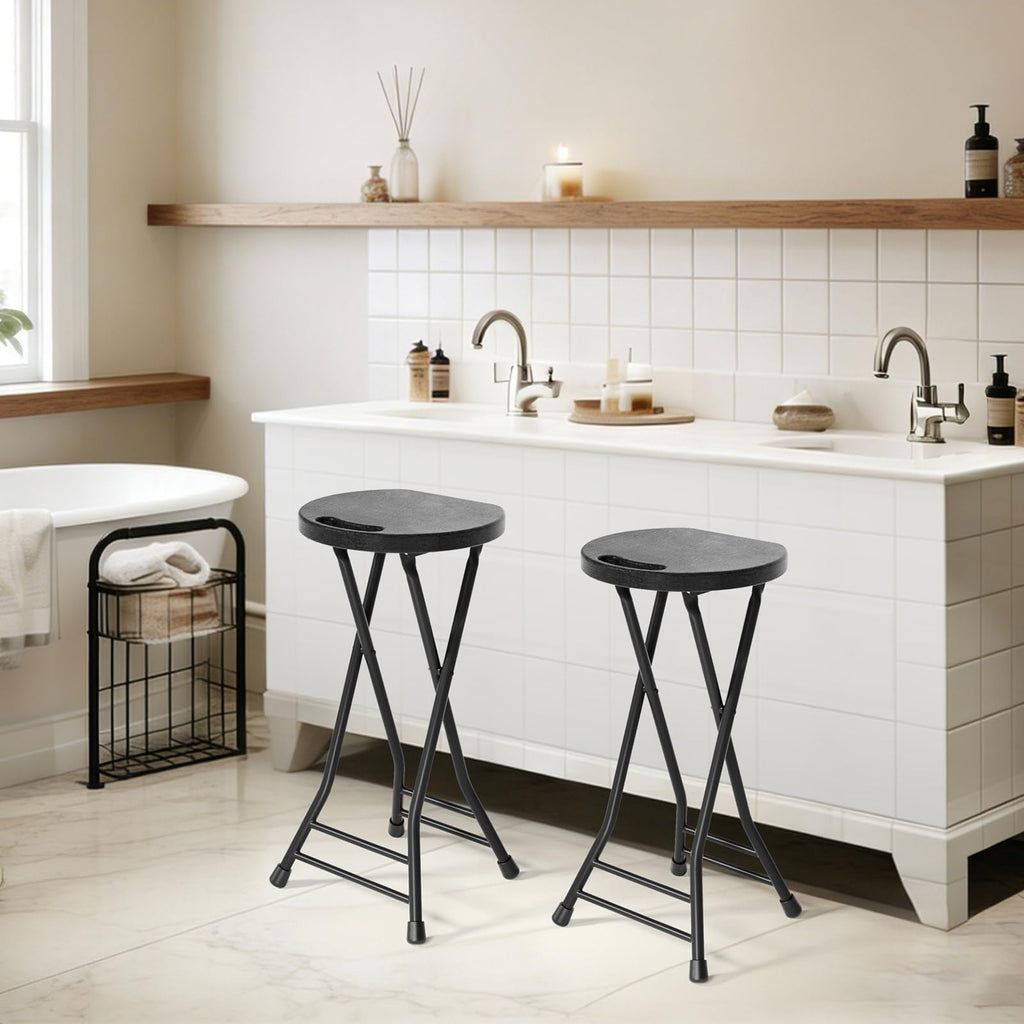 24 Inch Folding Stool 500LBS Capacity Portable Collapsible Stool Black S28703