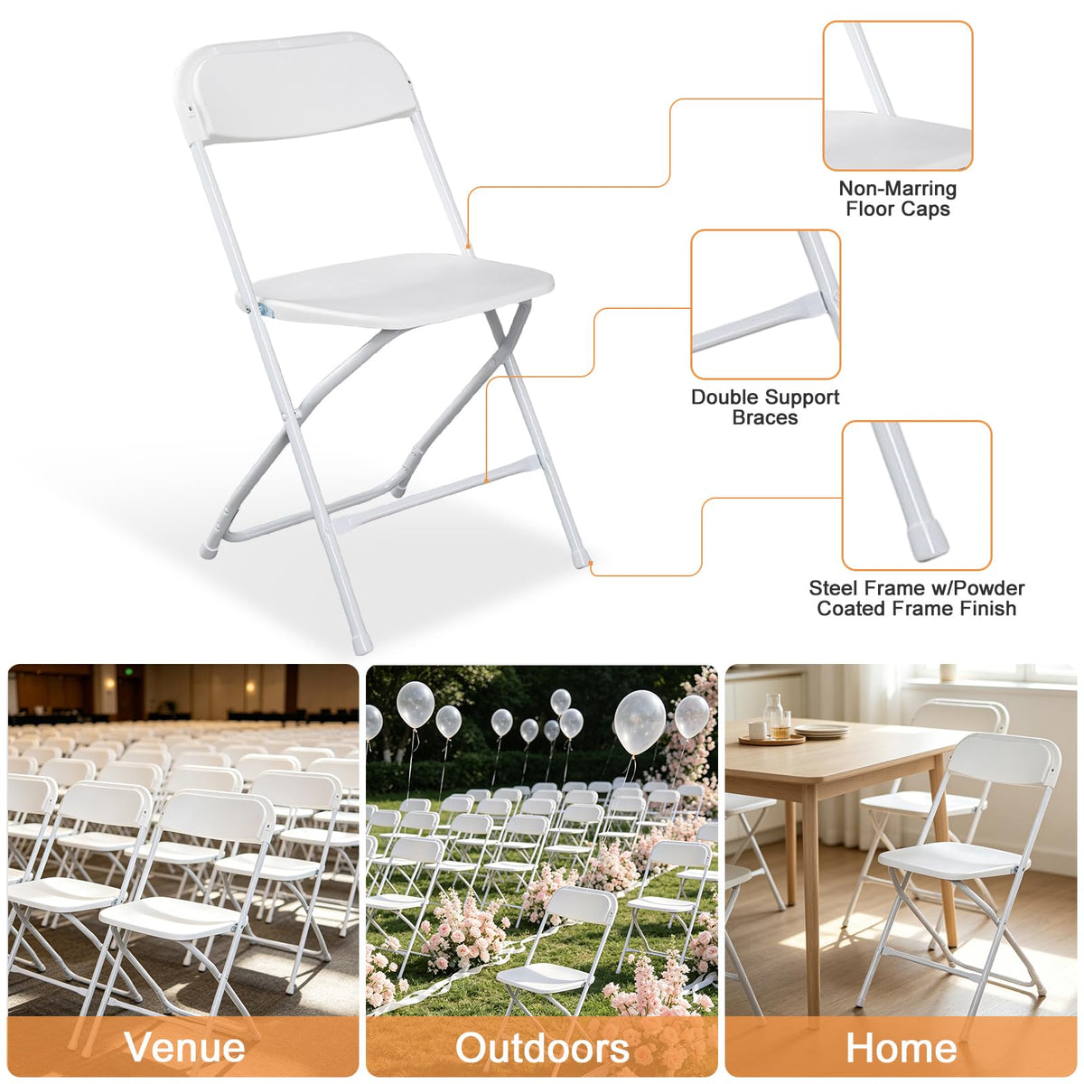 White 10 Pack Folding Chairs with Steel Frame B7251