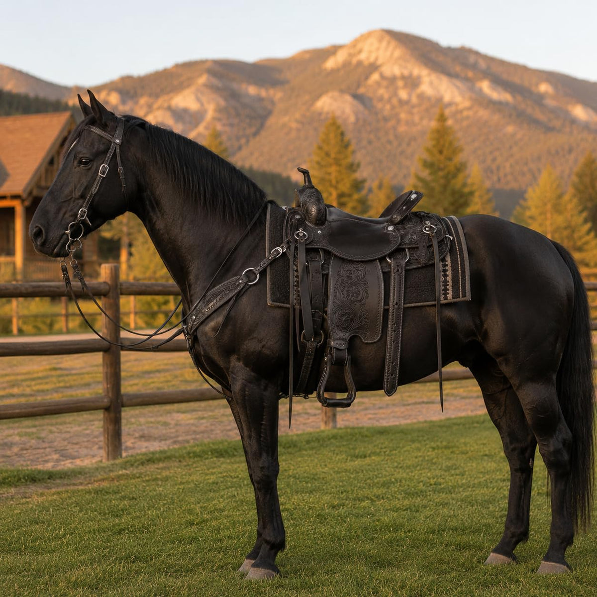 Black Floral Tooled Leather Western Saddles Combo Tack Set C5944