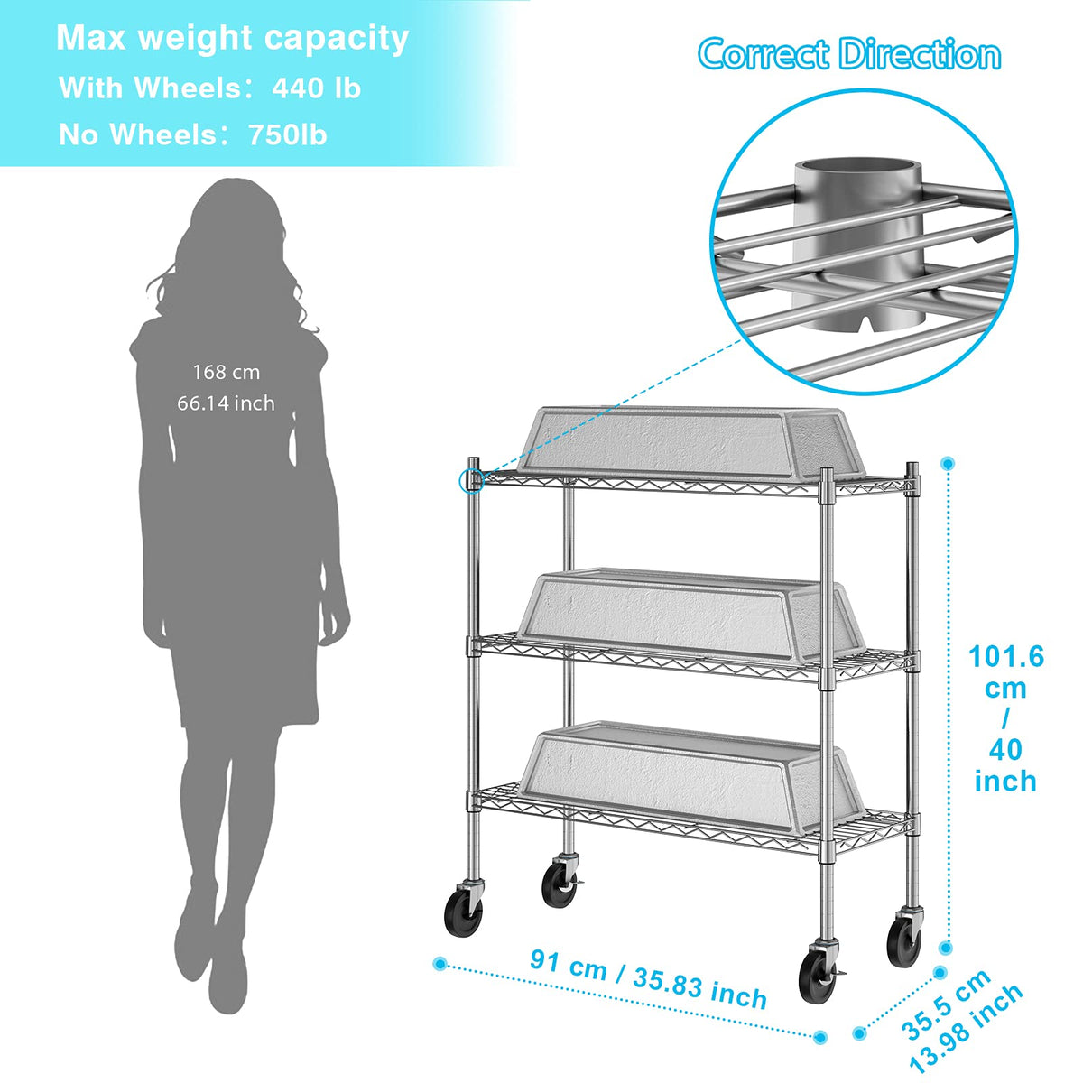 3-Tier Heavy Duty Metal Storage Shelves with Casters L277575