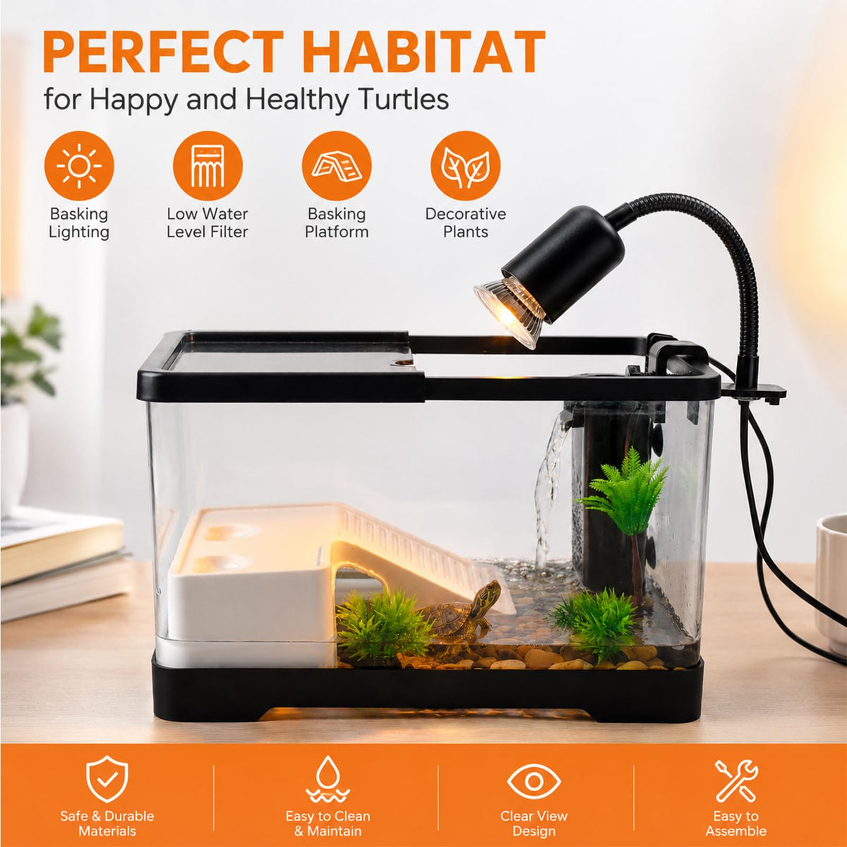 Acrylic Aquarium Starter Kit with UVB/UVA Lamp, Filter, Basking Platform & Lid Y138522
