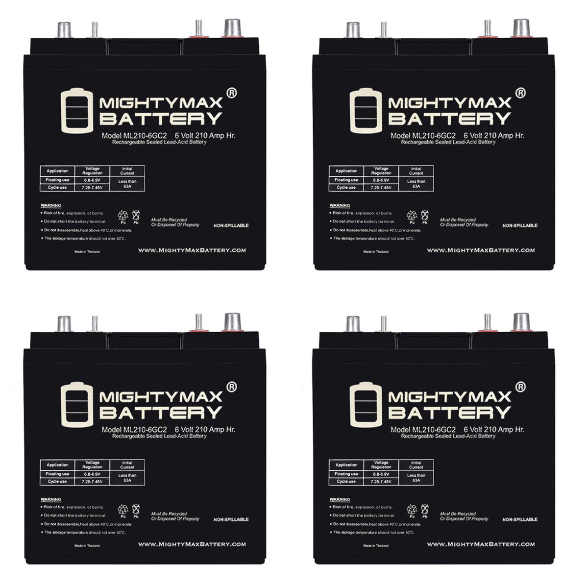 6V 210AH Dual Terminal SLA Deep Cycle Battery 4 Pack A267