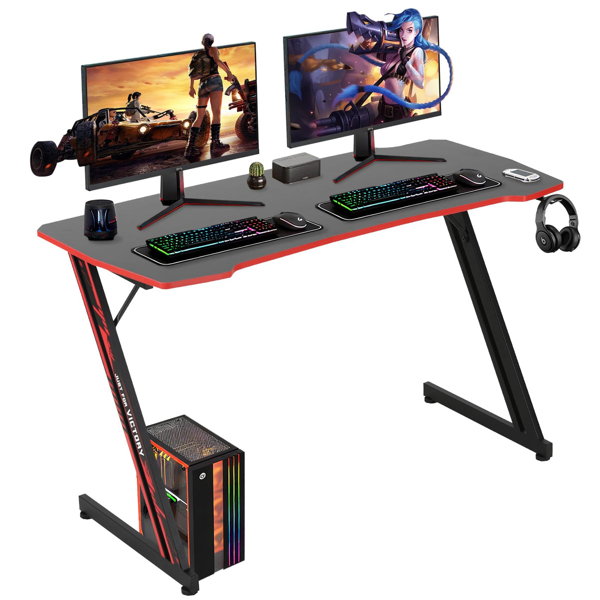 47 Inch Z-Shaped Carbon Fiber Black Gaming Desk B65728