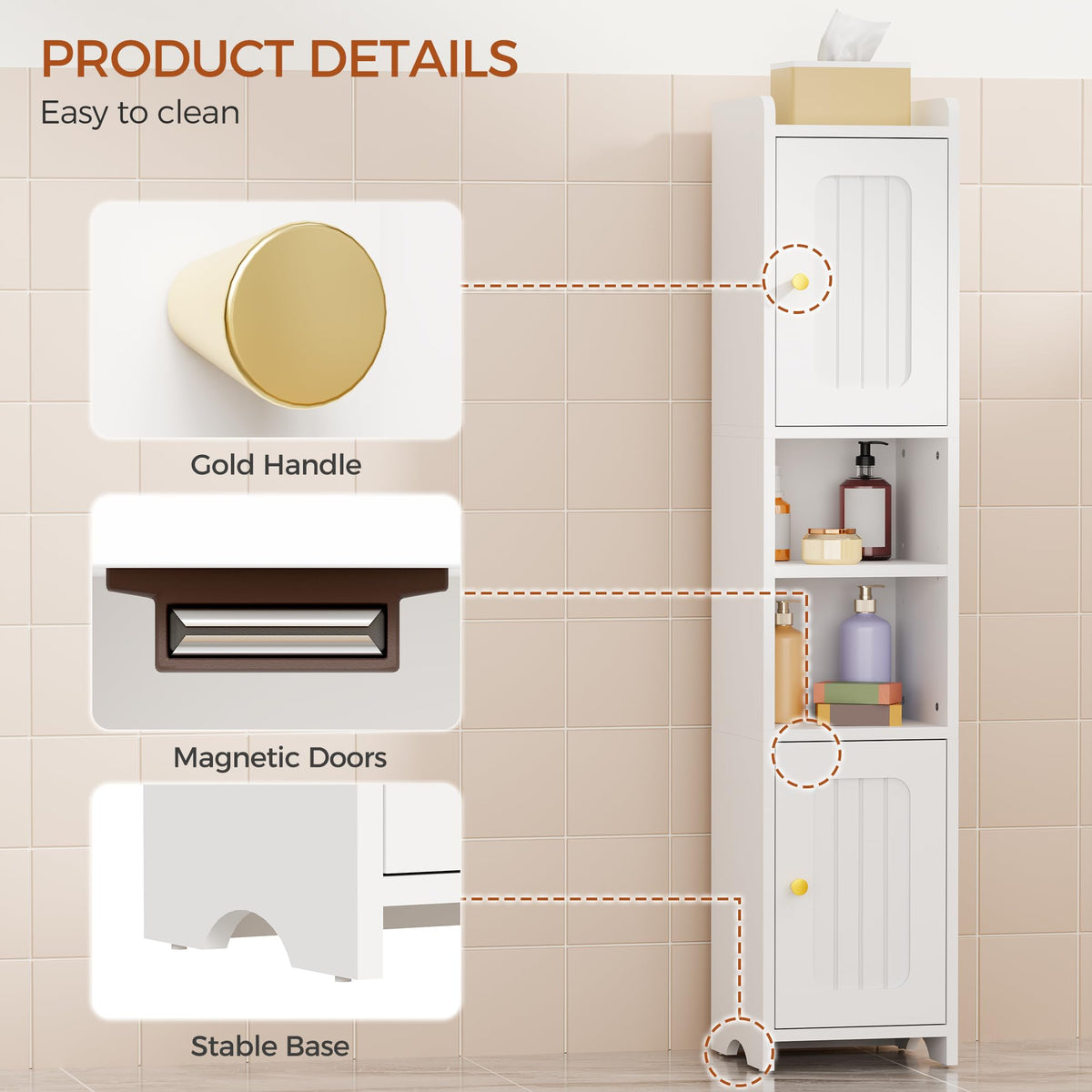 Slim Bathroom Storage Cabinet with 2 Doors and Adjustable Shelf Z633000