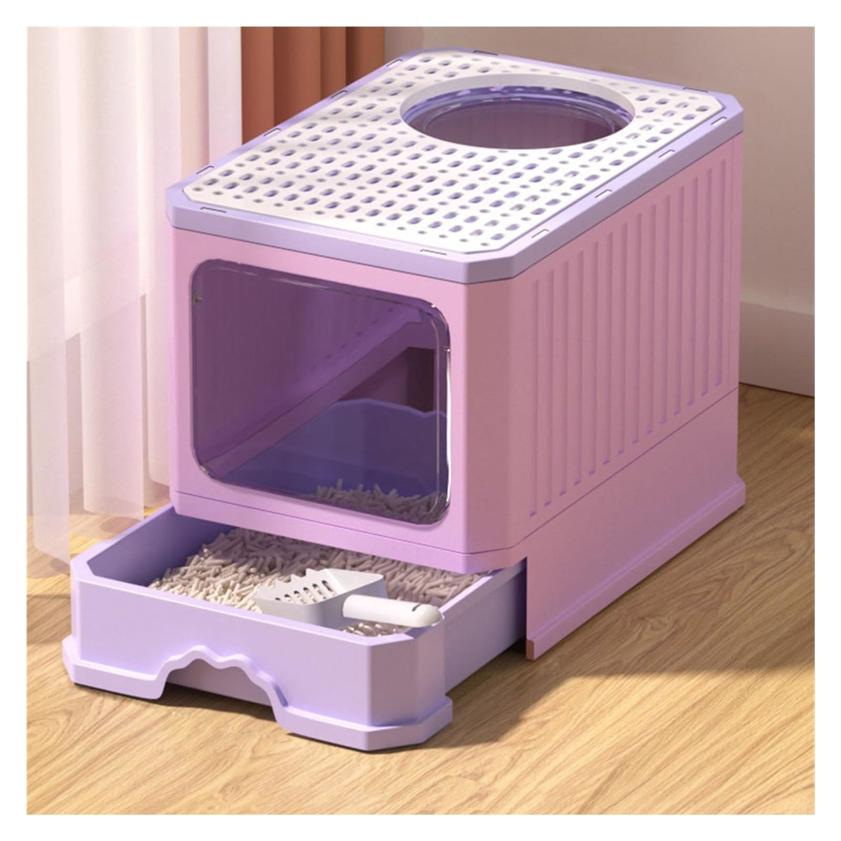 Foldable Cat Litter Box with Lid and Scoop E415