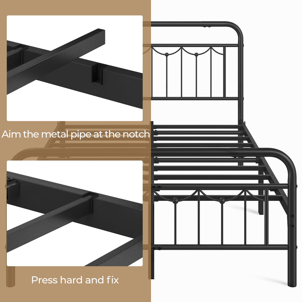 Black Metal Bed Frame with Spindle Headboard K841