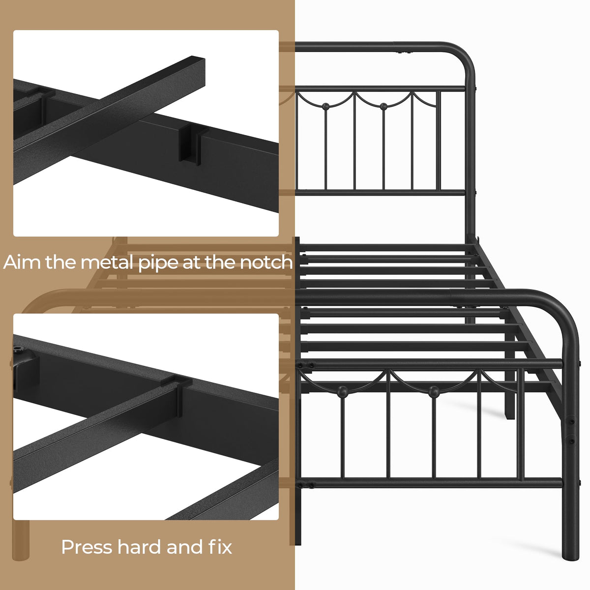 Black Metal Bed Frame with Spindle Headboard K841