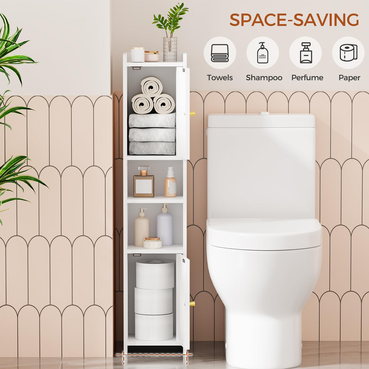 Slim Bathroom Storage Cabinet with 2 Doors and Adjustable Shelf Z633000
