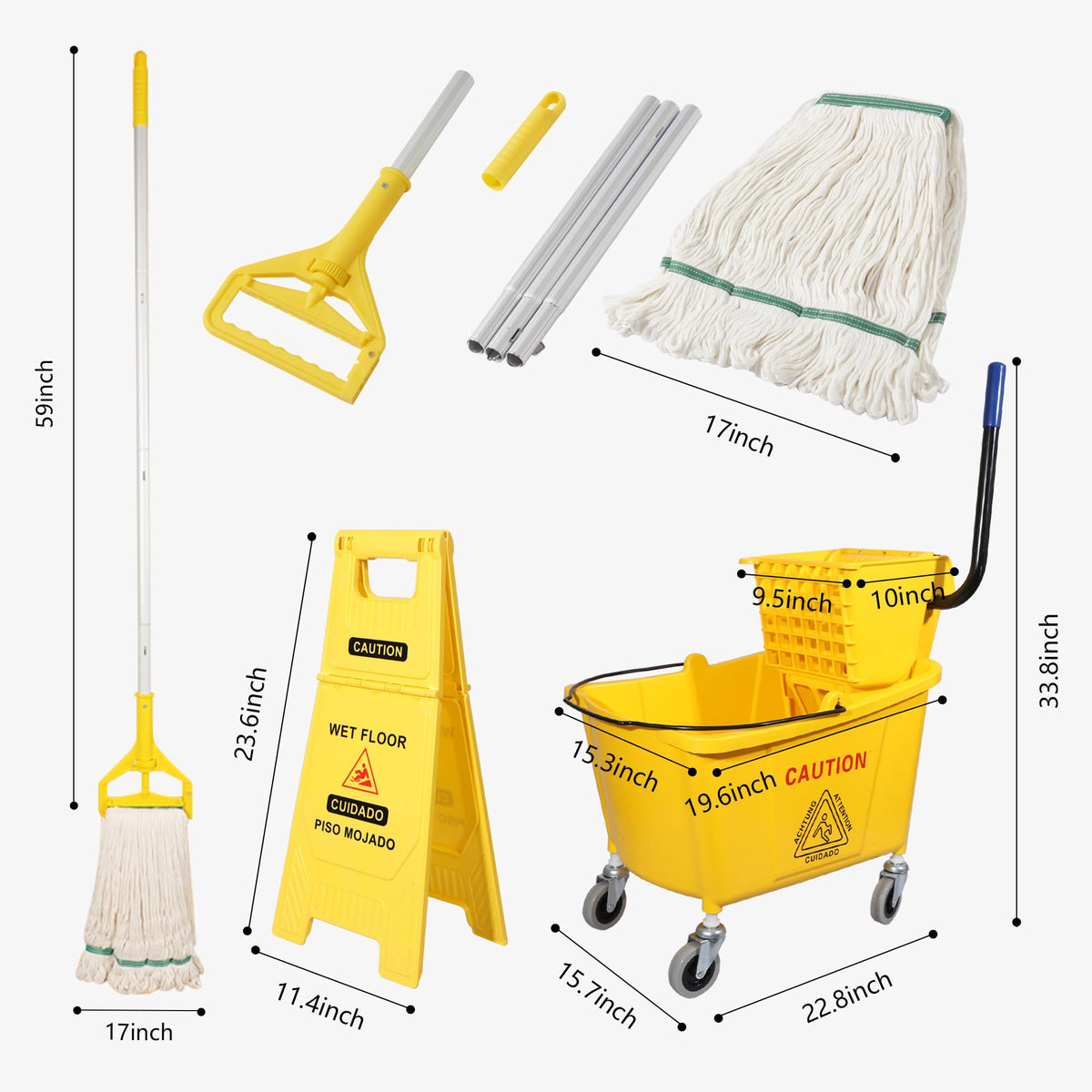 35Qt. Side-Press Mop Bucket and Wringer Combo on Wheels, Yellow G7026