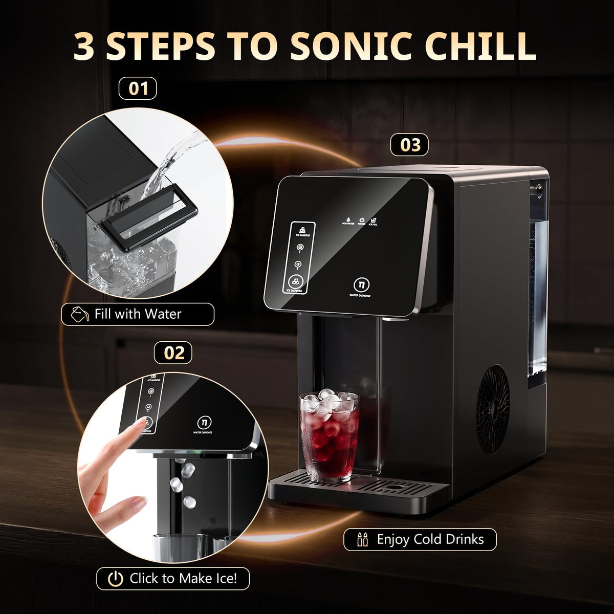 2-in-1 Countertop Ice Maker Machine with Water Dispenser, Black J2263