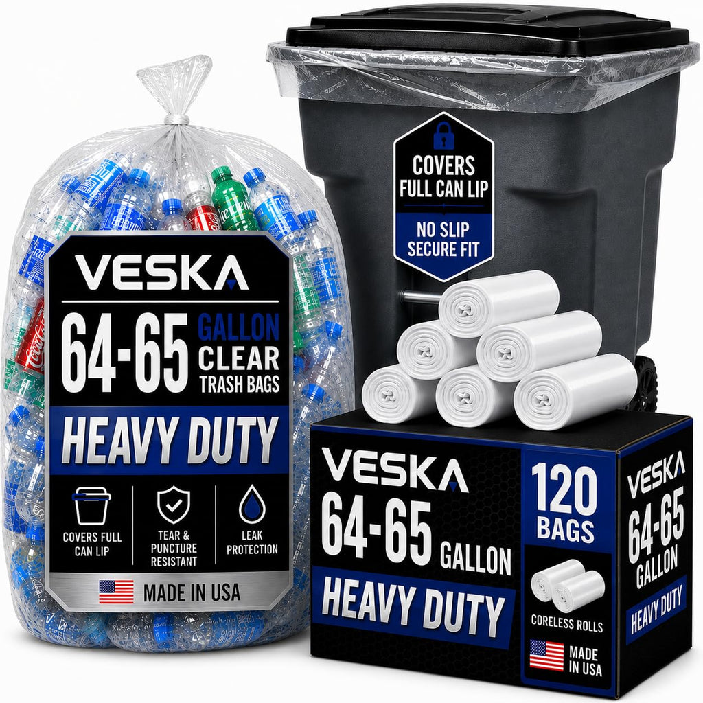 64-65 Gallon Clear Trash Bags, 120 Count Heavy Duty Garbage Bags O48631