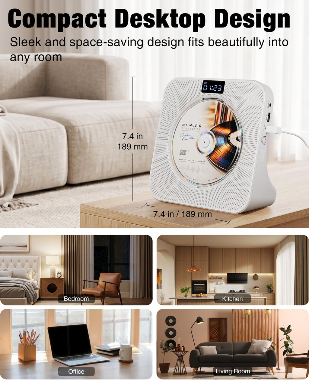 Portable CD Player with Bluetooth FM Radio USB White O632590