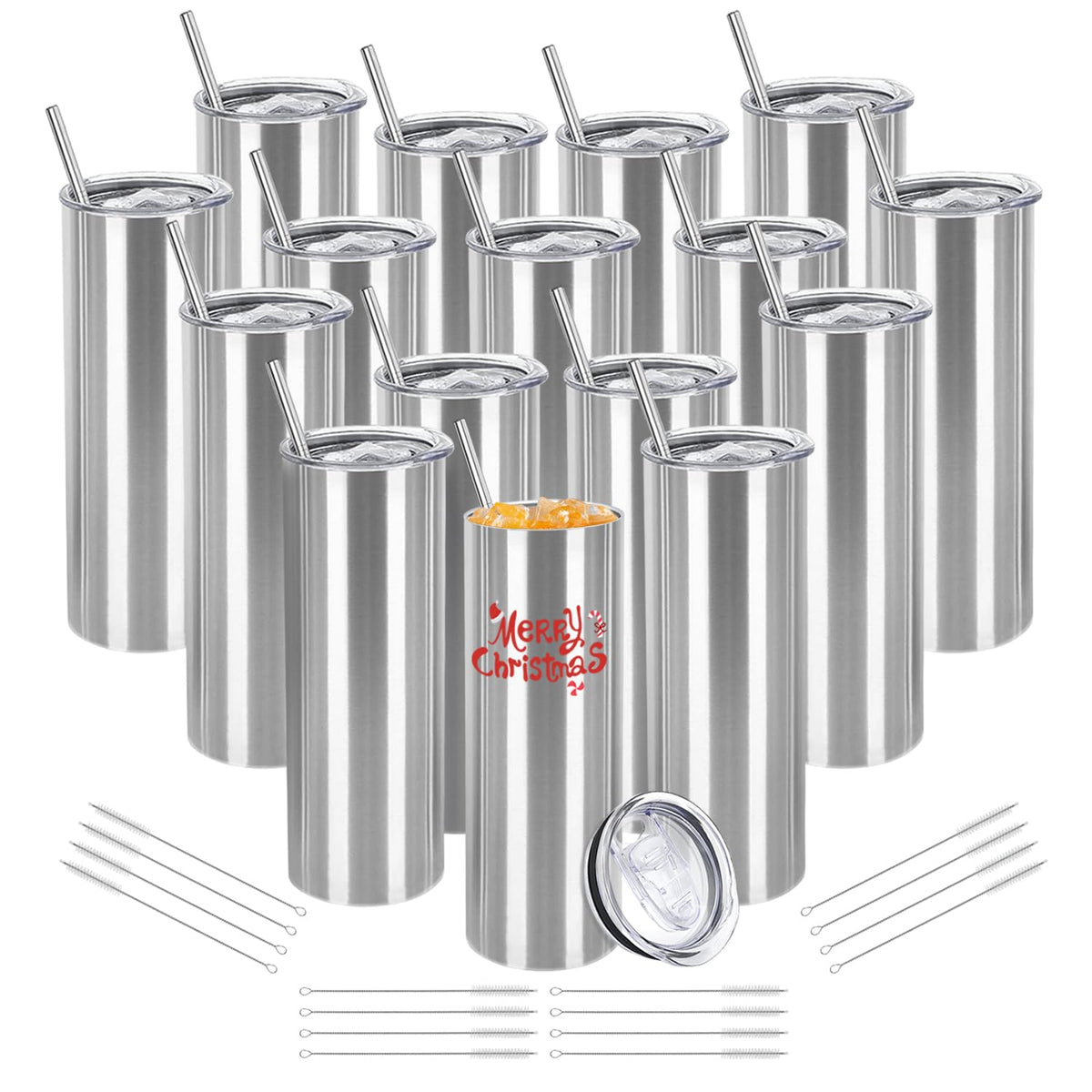 16 Pack 20oz Stainless Steel Insulated Tumblers with Lid and Straw V4437