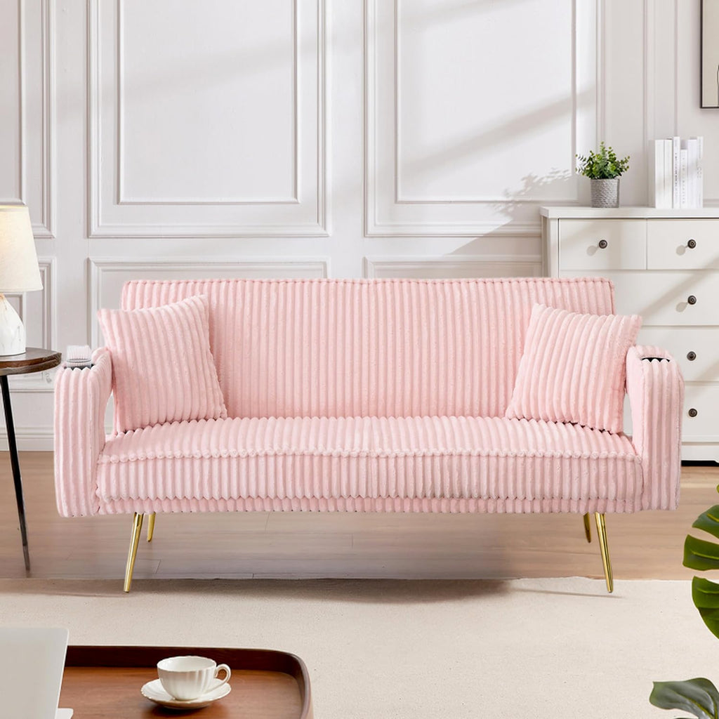 Pink Teddy Fabric Convertible Futon Sofa Bed B41635