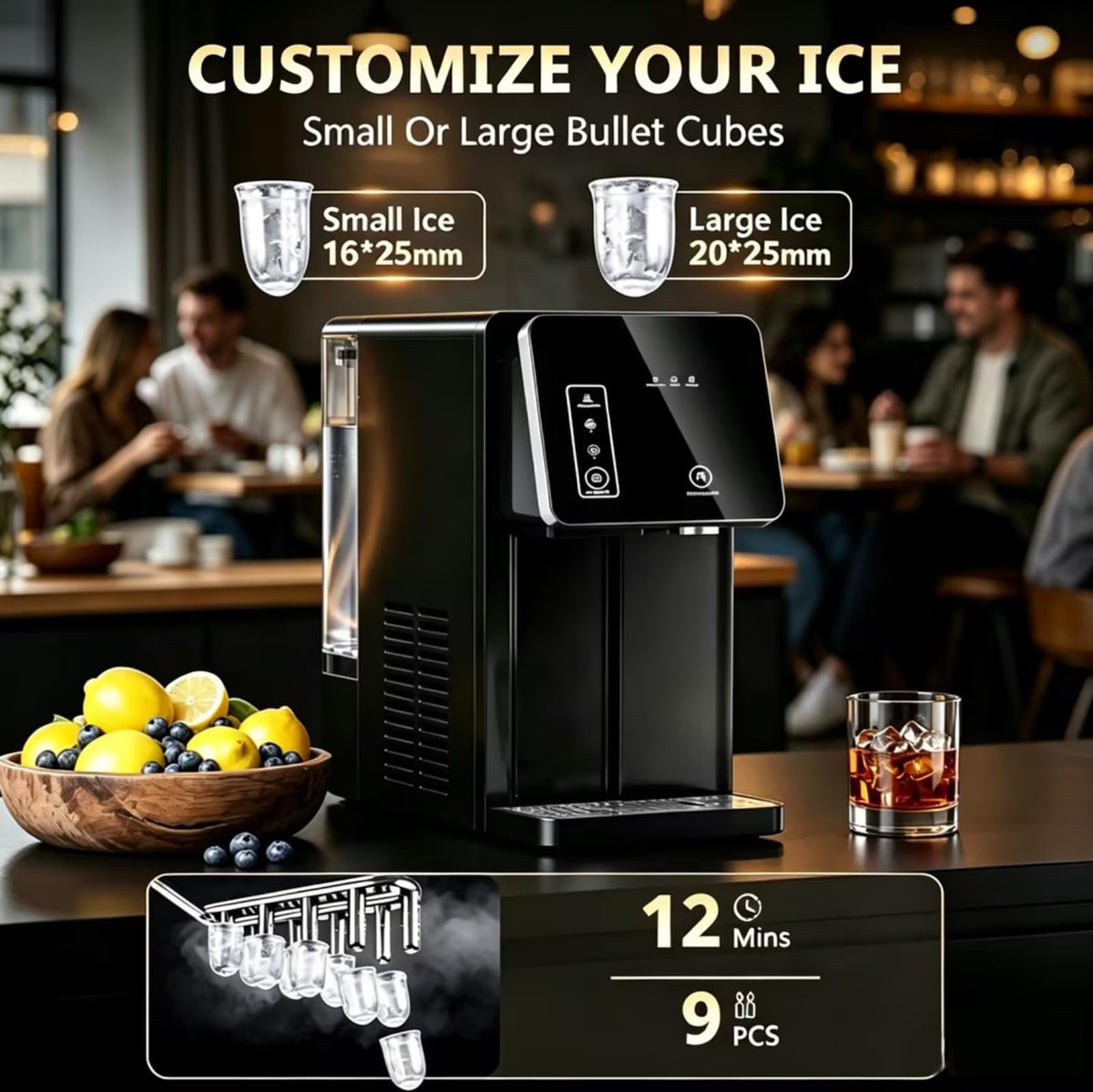 2-in-1 Countertop Ice Maker Machine with Water Dispenser, Black J2263