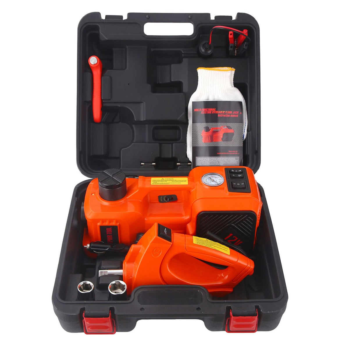 5 Ton Hydraulic Electric Car Jack Set with Tire Pump and Impact Wrench F420962