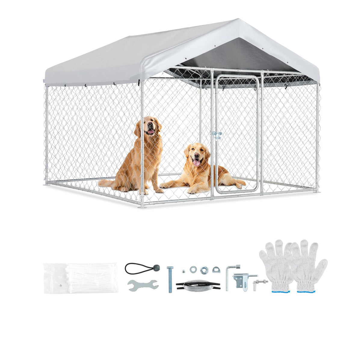 Outdoor Dog Kennel, 6.56 x 6.56 x 5.25 ft with UV-Resistant & Waterproof Roof Cover E451