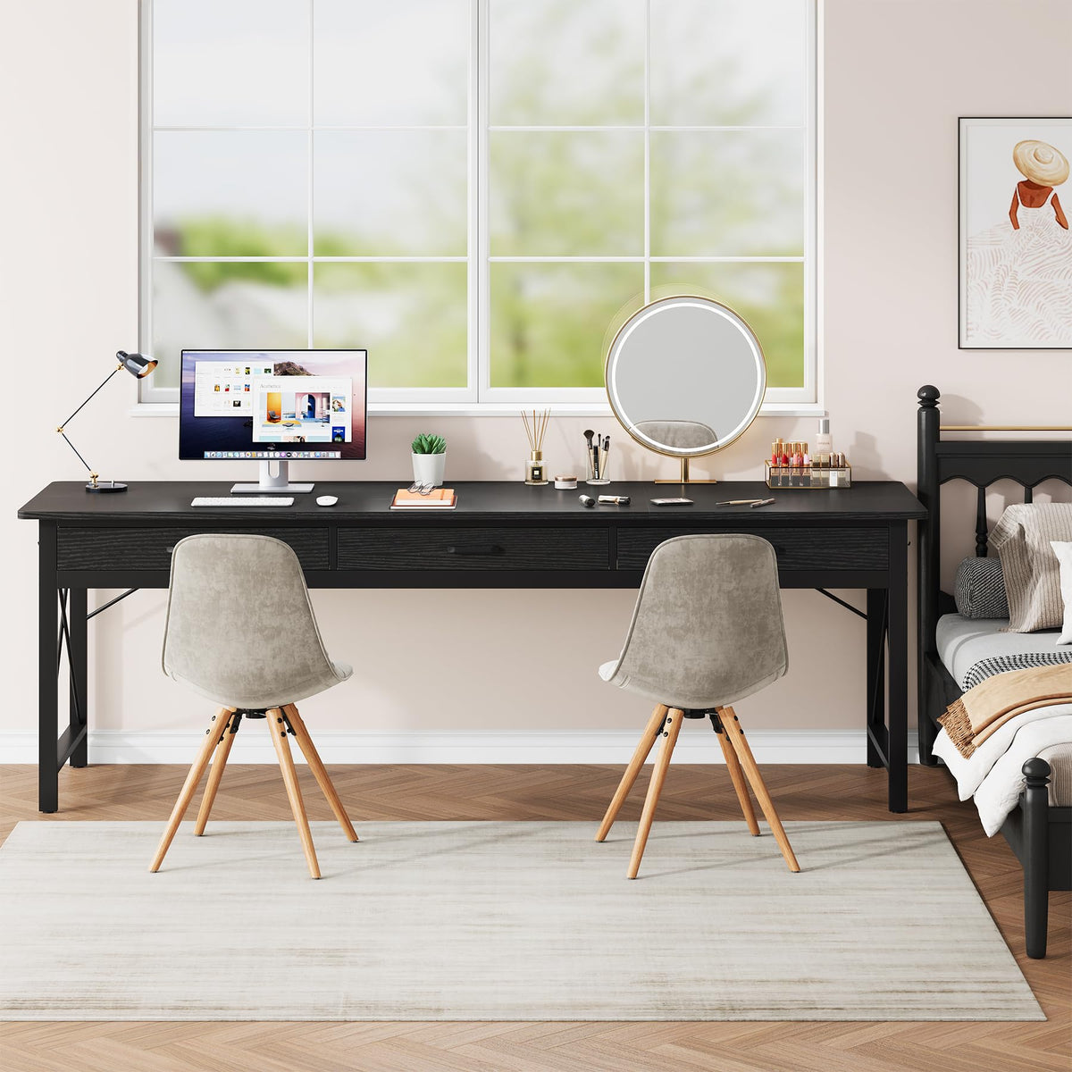 78.7 inch Black Computer Desk with 3 Drawers S3355
