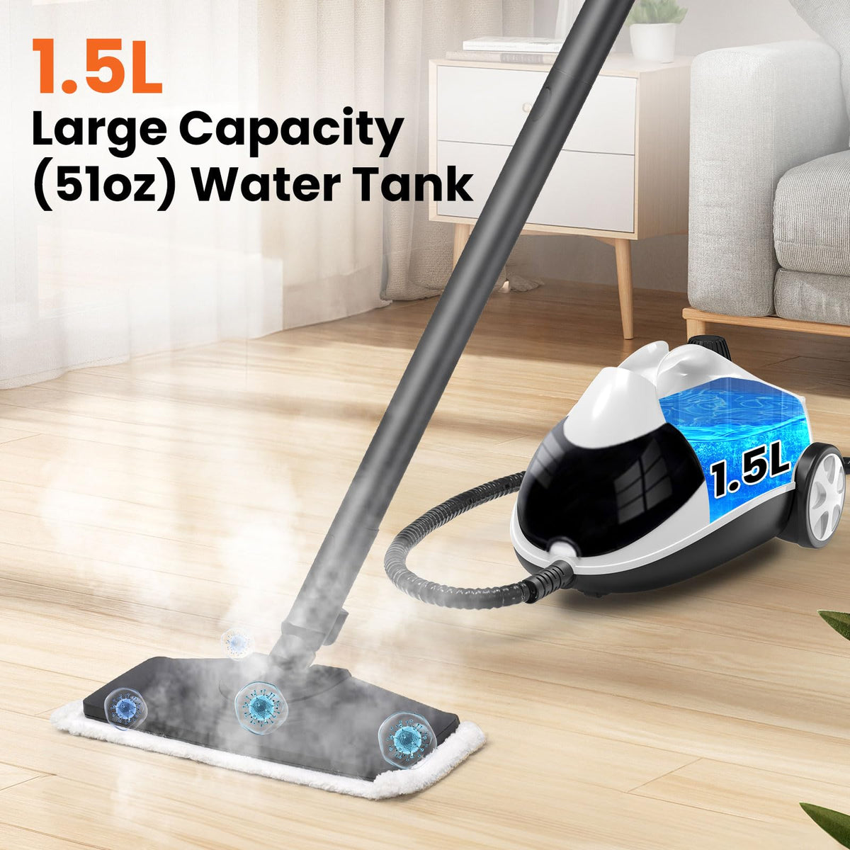 1.5L 6-in-1 Steam Cleaner with 8 Accessories Z416