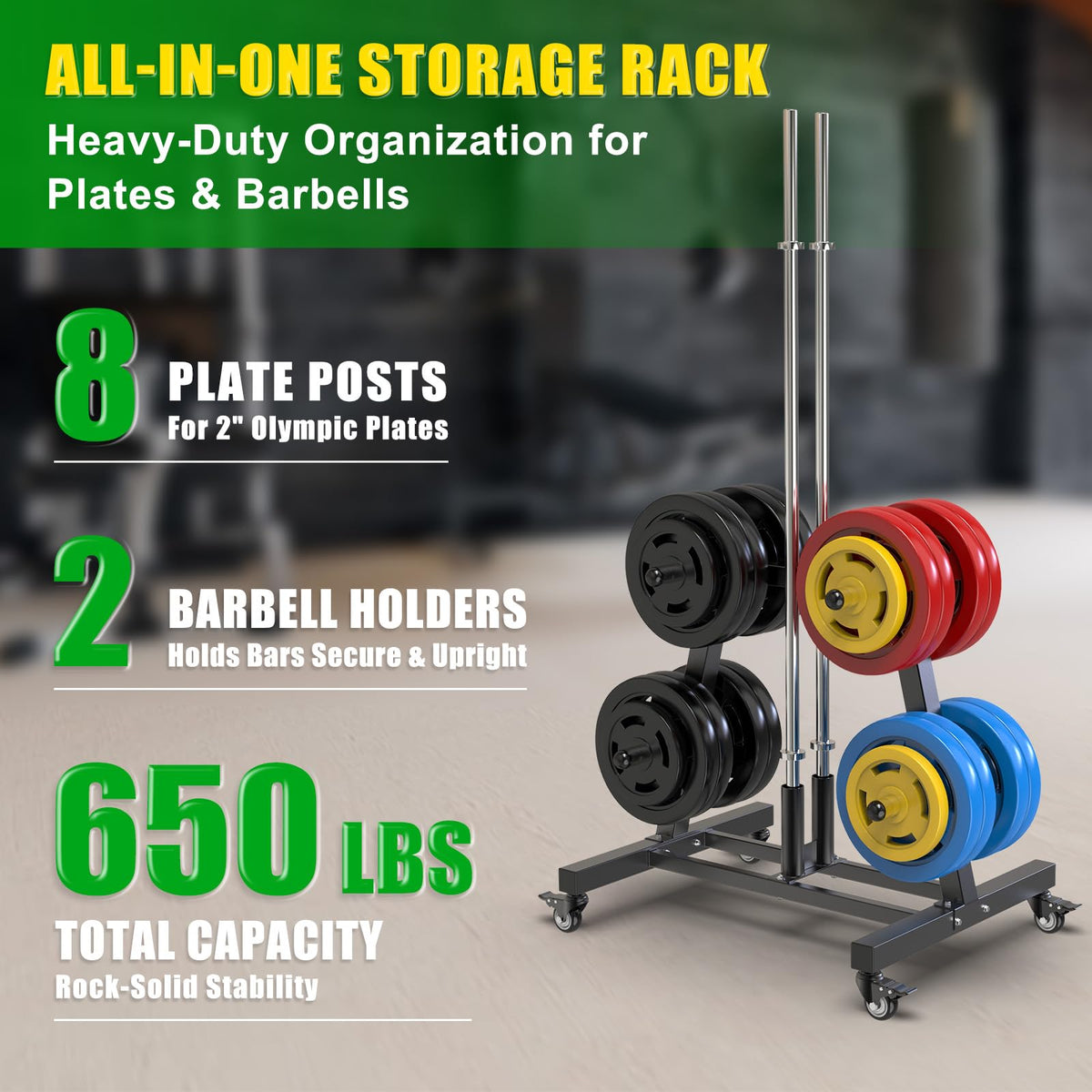2" Olympic Weight Plate Tree Rack and Barbell Holders W717