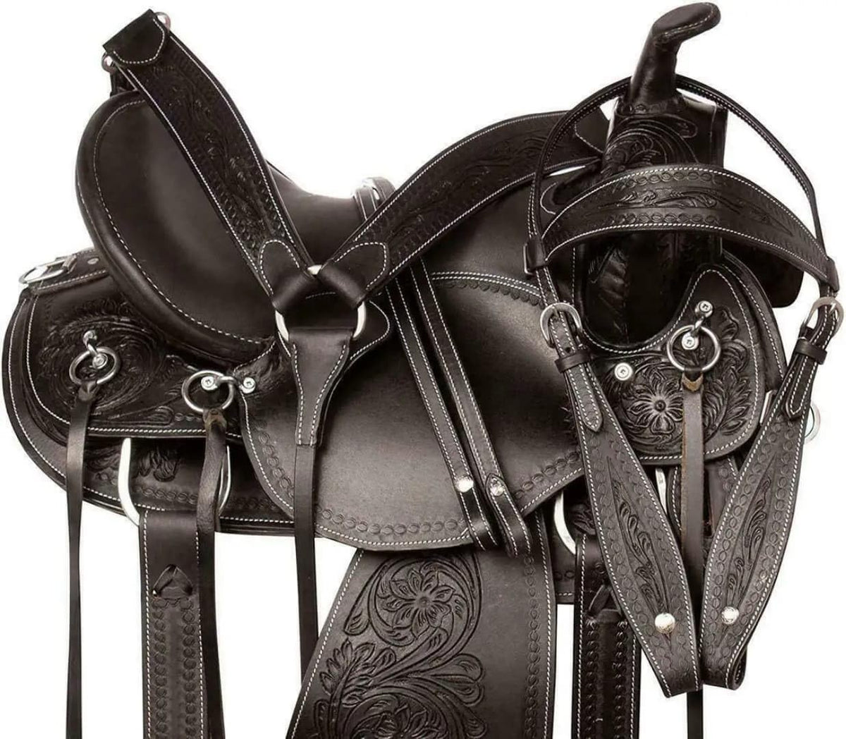 Black Floral Tooled Leather Western Saddles Combo Tack Set C5944