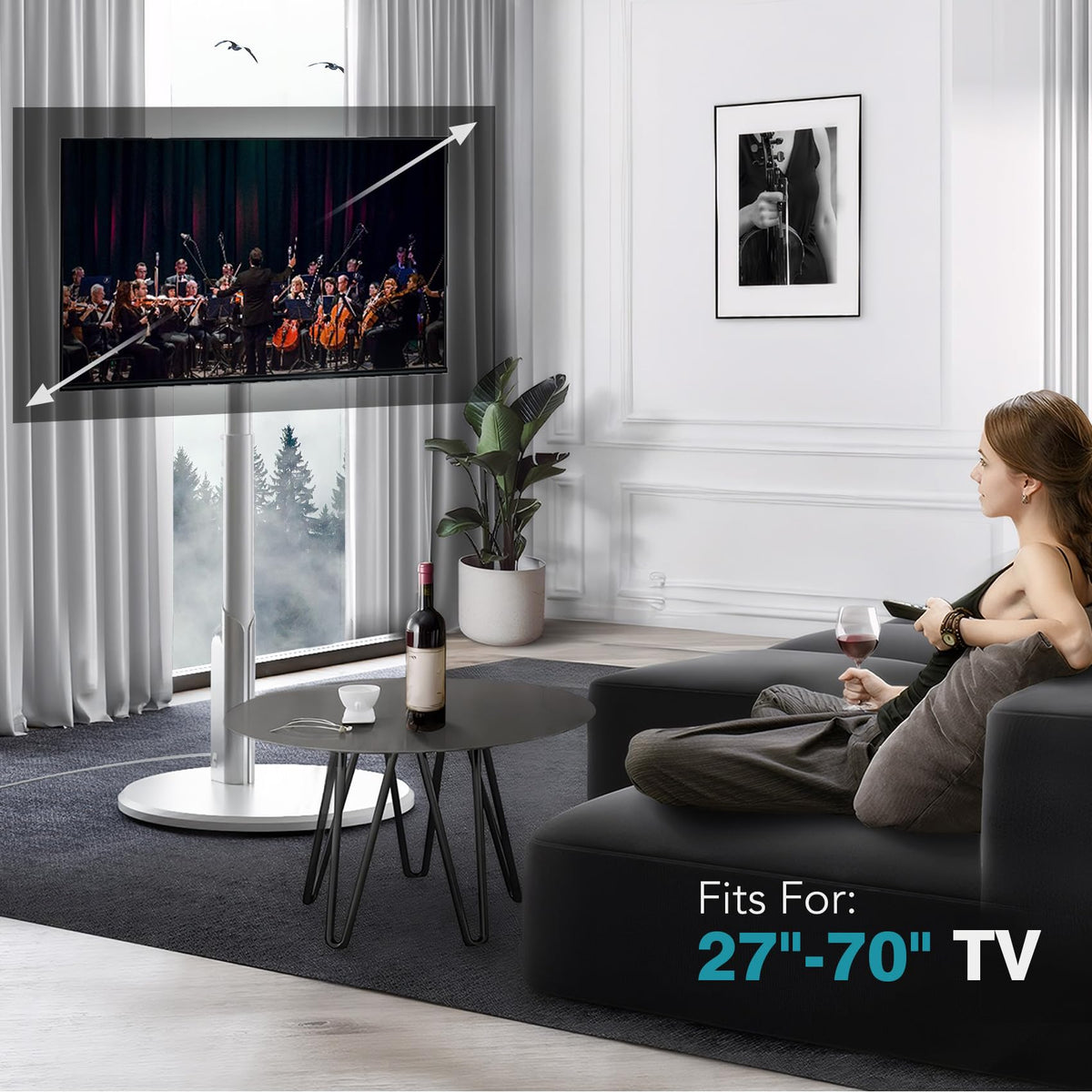 Mobile TV Stand with Power Outlet, Rolling TV Cart for 27-70 Inch, Height Adjustment, Holds up to 88lbs O625871