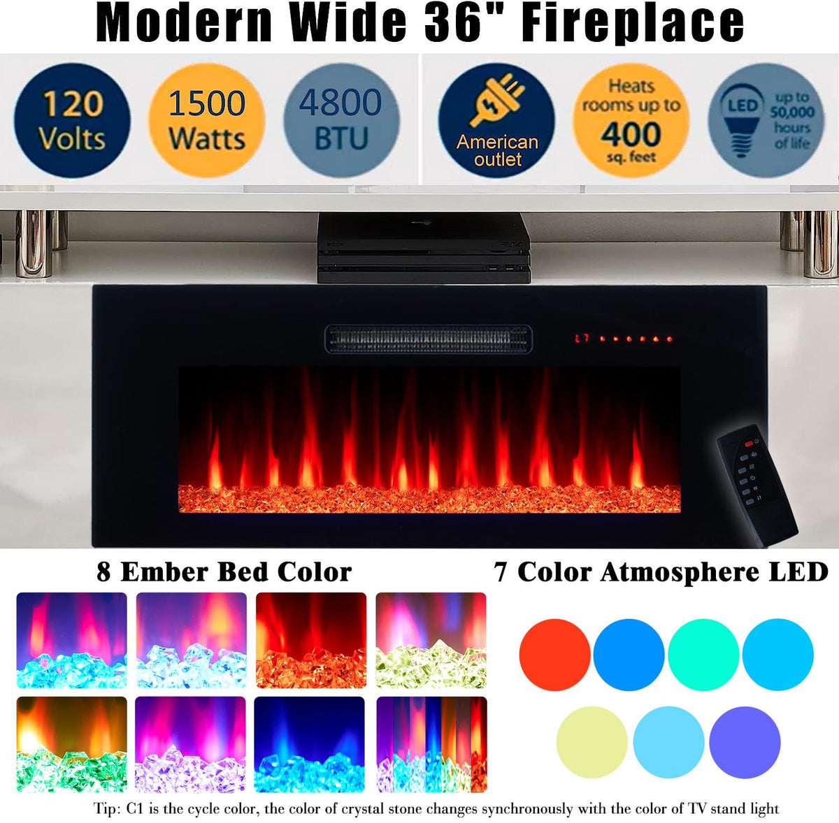 70" High-Gloss TV Stand with 36" Electric Fireplace R52649