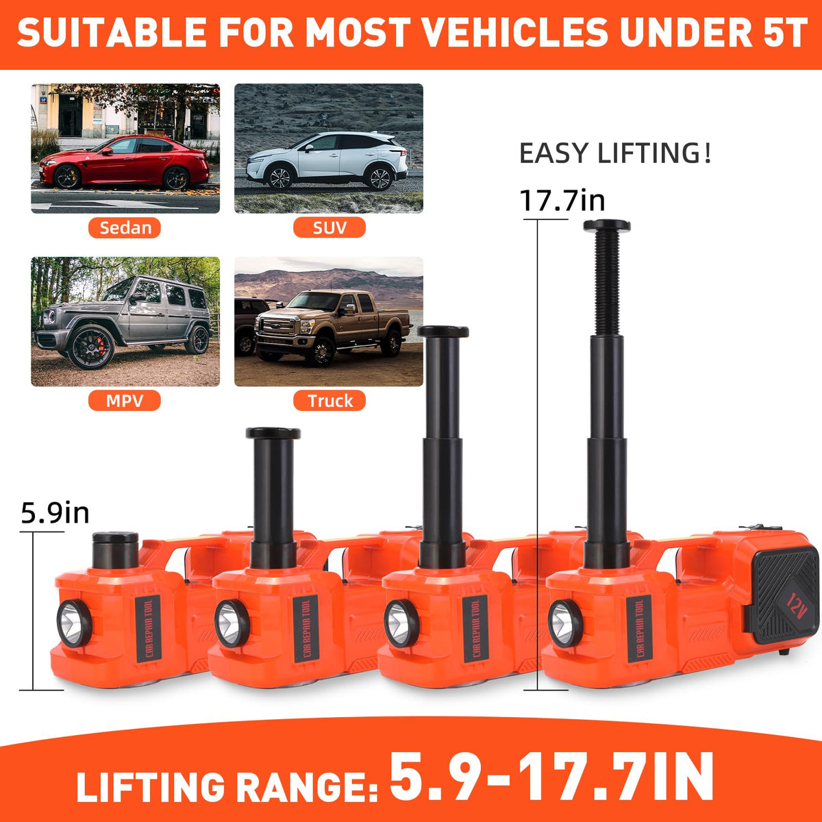 5 Ton Hydraulic Electric Car Jack Set with Tire Pump and Impact Wrench F420962