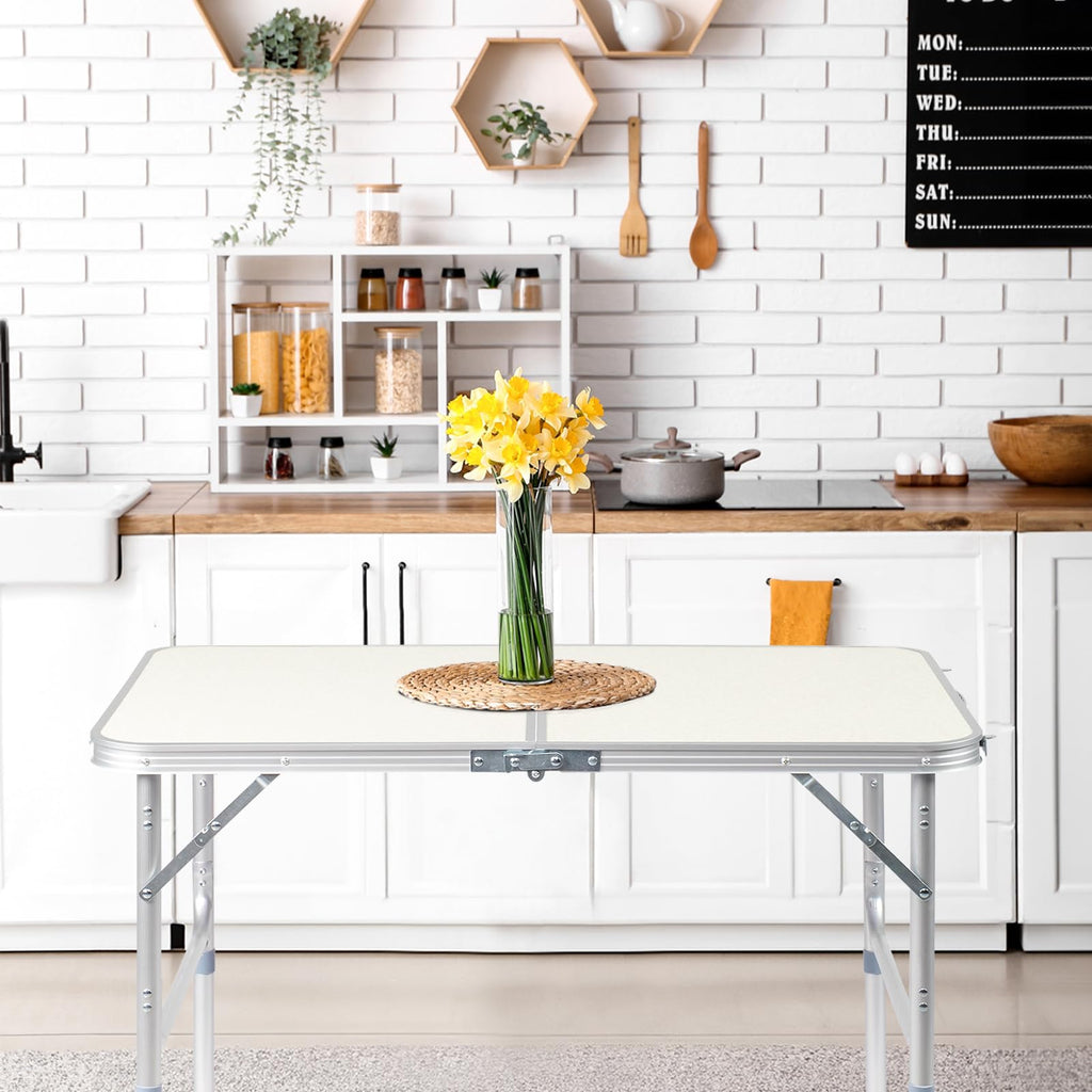 Aluminum Folding Table, Portable and Adjustable Rectangle Table, White (3FT) O46957