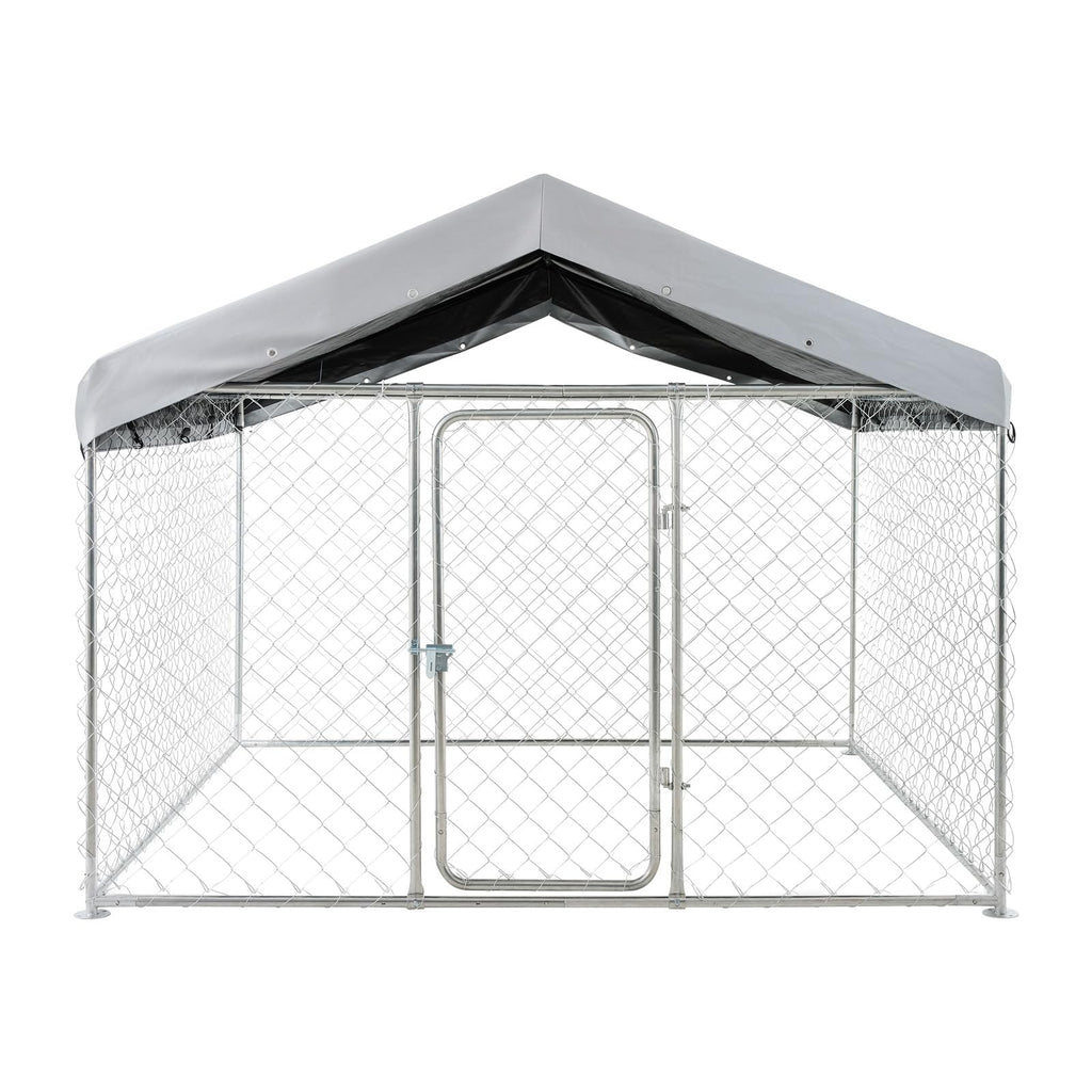 Outdoor Dog Kennel, 6.56 x 6.56 x 5.25 ft with UV-Resistant & Waterproof Roof Cover E451