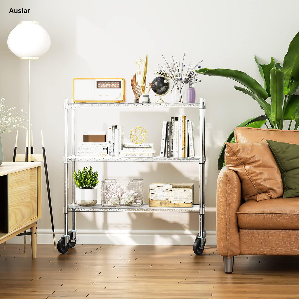 3-Tier Heavy Duty Metal Storage Shelves with Casters L277575