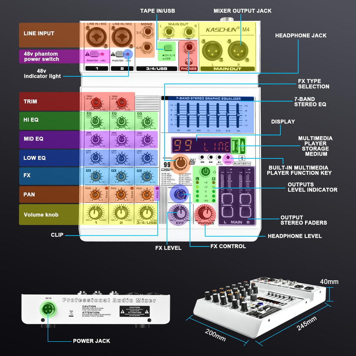 4-Channel Bluetooth Audio Mixer with XLR USB Interface G43991